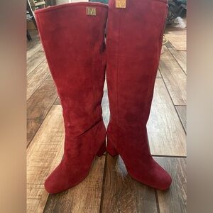 Diane Von Furstenberg Cranberry Suede Leather New Heeled Calf 8.5 M Boots
